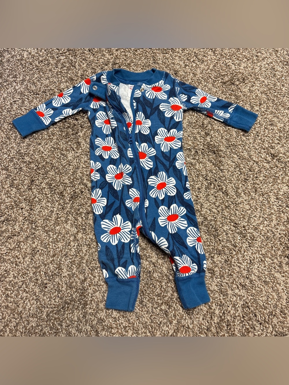 Sz 0-3 M Hanna Andersson Blue Floral Baby cotton sleeper